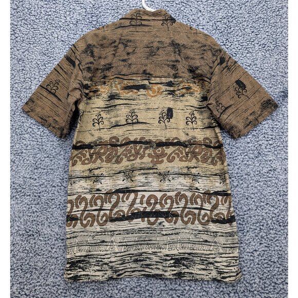 Y2K No Boundaries Hawaiian Button Up Shirt Mens S Tiki Boho Beachy Artsy Brown - Picture 2 of 12